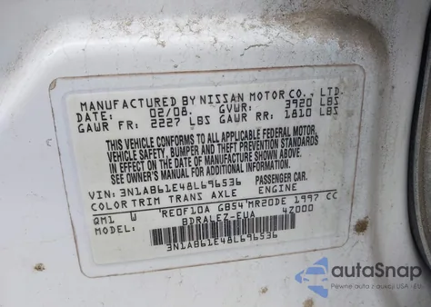 2008 Nissan Sentra 2.0S z USA, uszkodzony, nr VIN 3N1AB61E48L696536